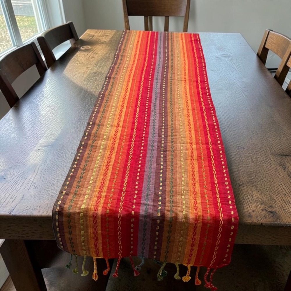 Trends Collections Striped Table Runner Woven Boho Autumn Fall Decor 62" Tassel